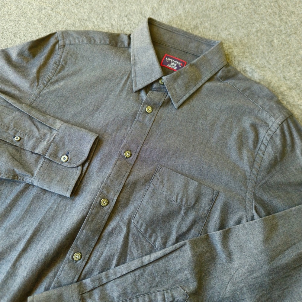 UNTUCKit Large‎ Slim Fit Grey Chambray Button Down Shirt Preppy Business